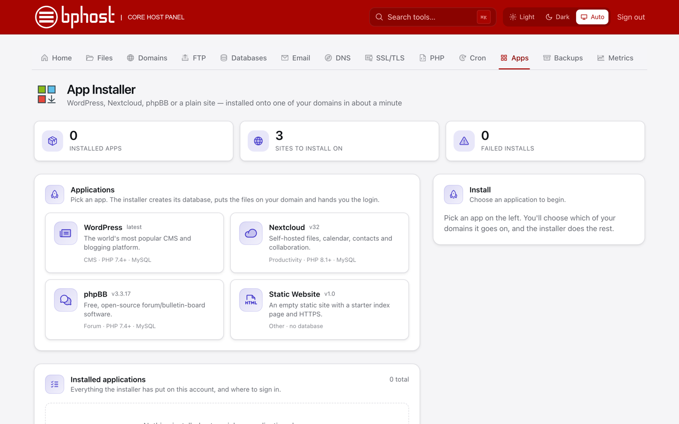 The App Installer in CHPanel