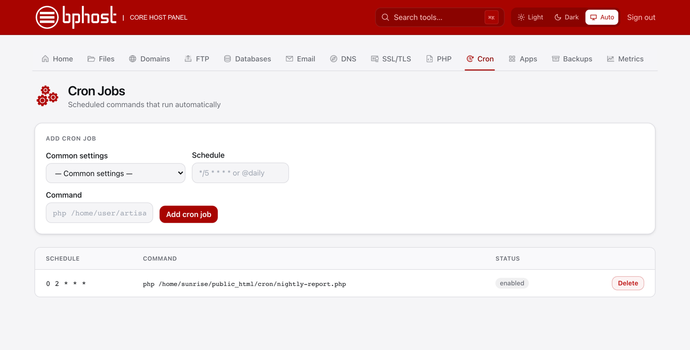 Adding a cron job in CHPanel