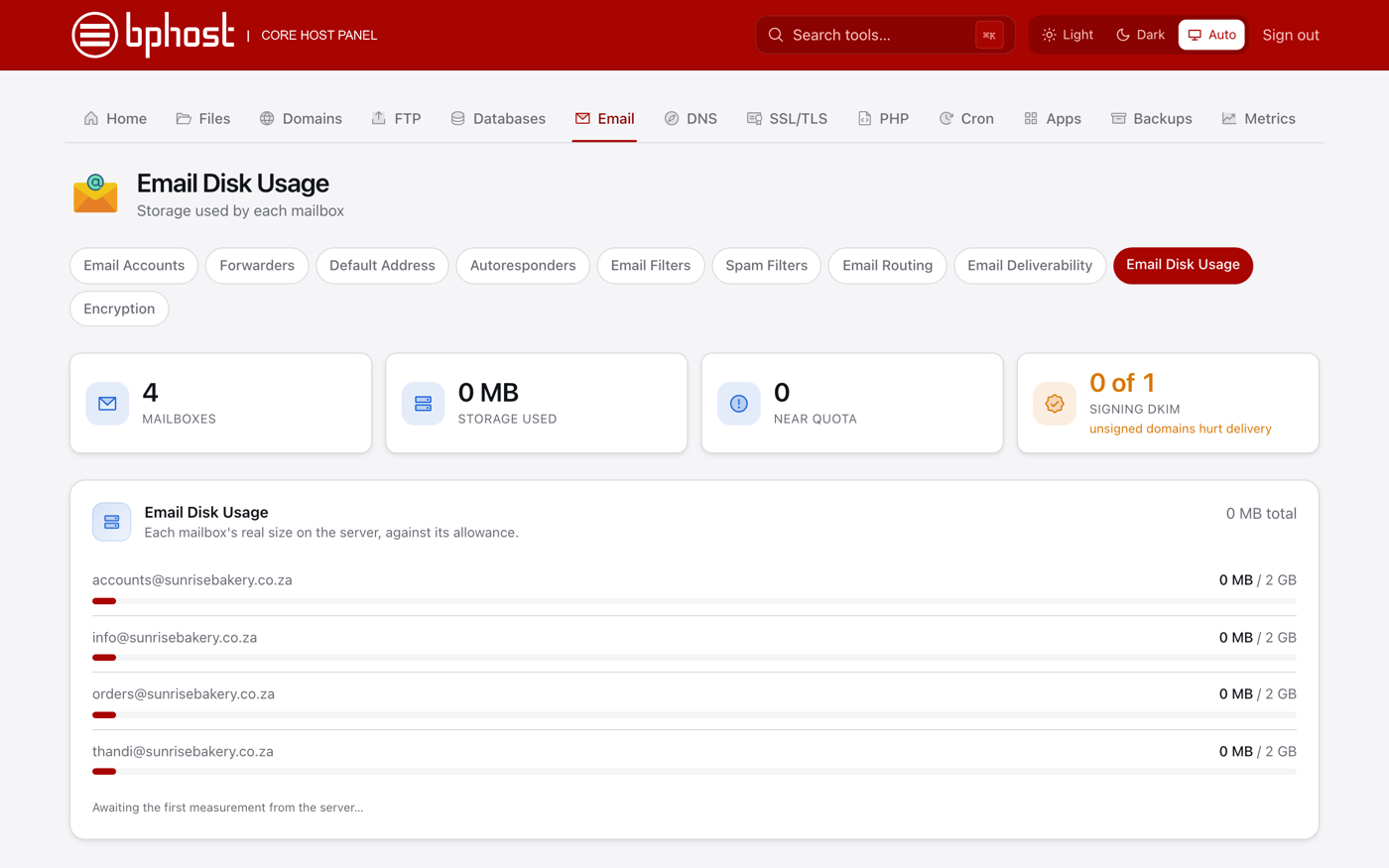 The Email Disk Usage tool in CHPanel
