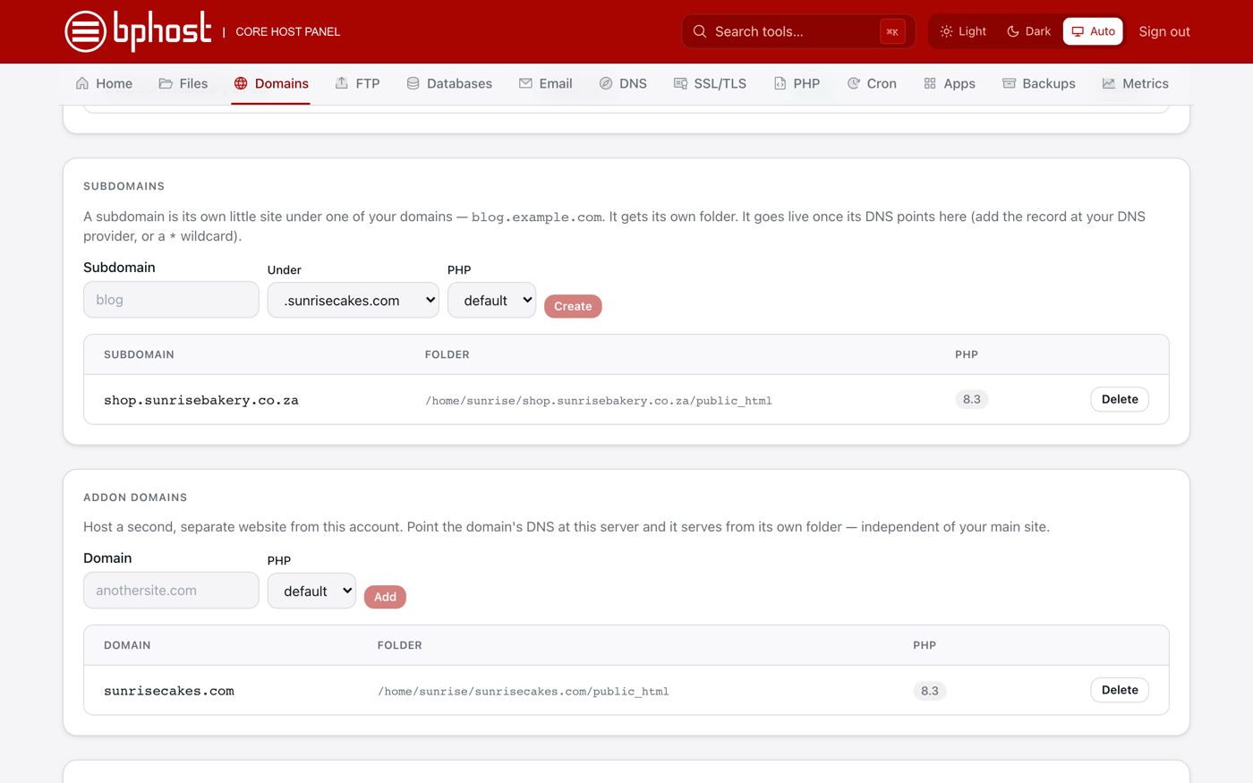 Creating a subdomain in CHPanel